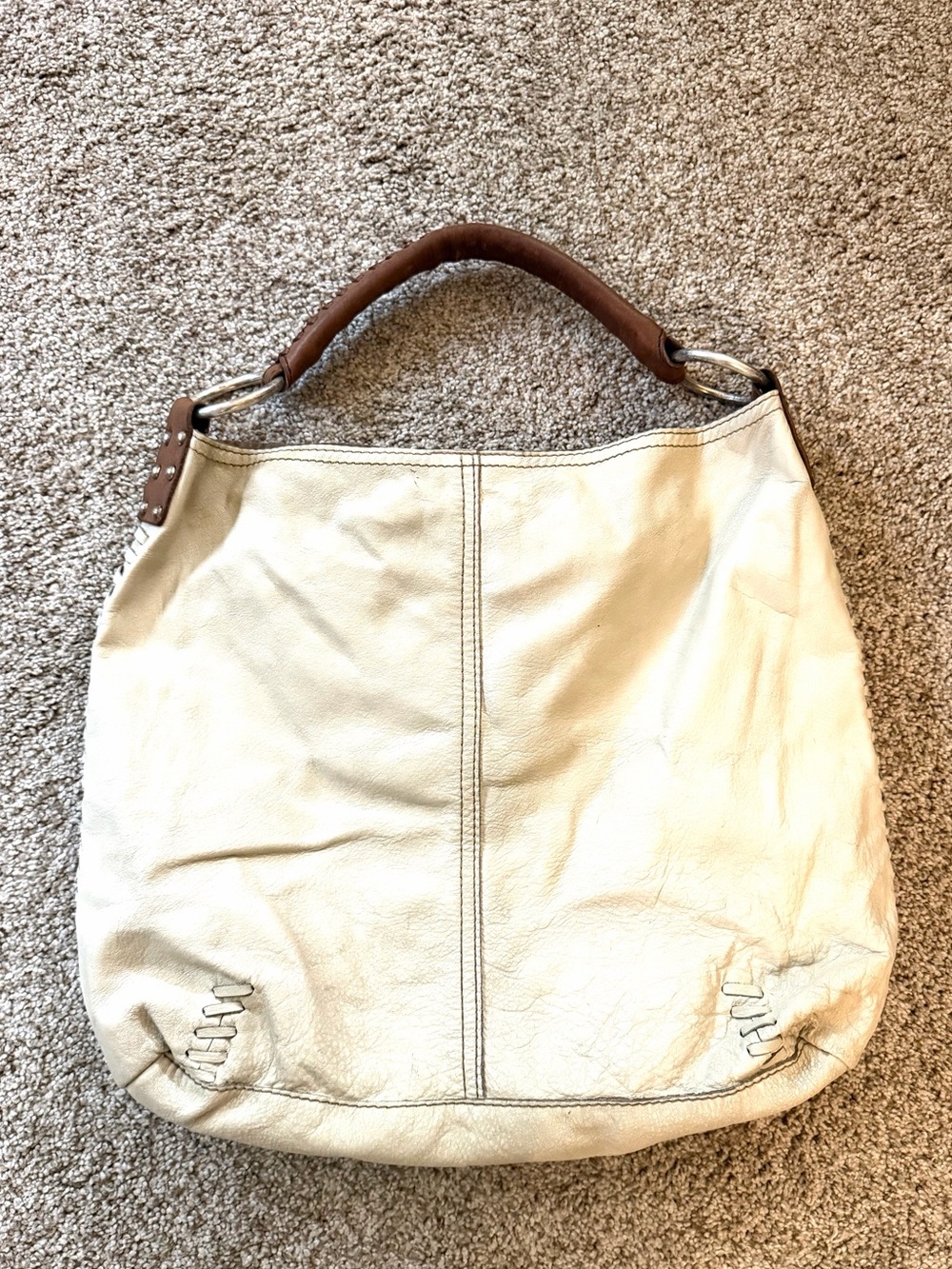Lucky Brand Cowhide Pebbled Leather Slouchy Hobo Bag w Chunky Hardware. Y2K.